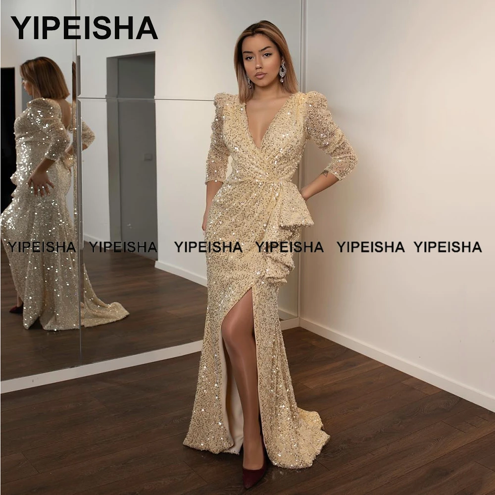 yipeisha glitter sequin evening gown deep